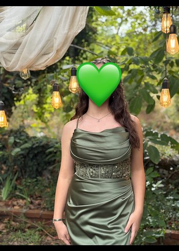 Bohem Drapeli Uzun Yeşil Nişan/Mezuniyet Elbisesi - Görsel 4