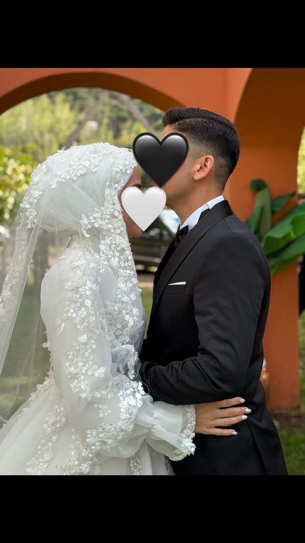 Uzun Kollu Beyaz A Kesim Tesettür Gelinlik - Görsel 4