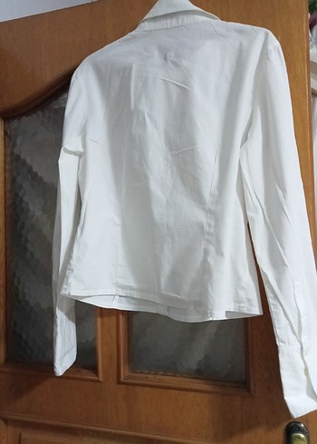 s Beden Kadın Beyaz Keten Gömlek, Düğmeli, Uzun Kollu