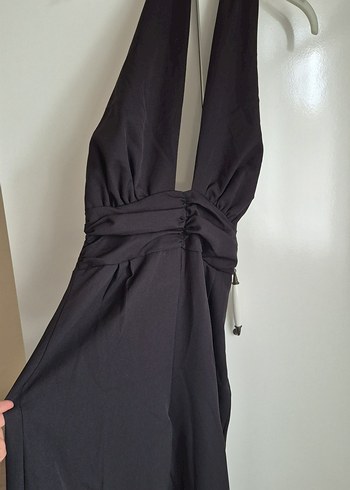 Uzun Siyah Drapeli V Yaka Kadın tulum Zara xl