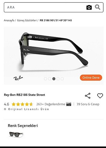 Beden siyah Renk Rayban güneş gözlüğü orjinal