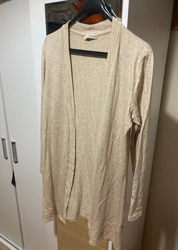 Bej Uzun Kollu Midi Keten Hırka - Görsel 2