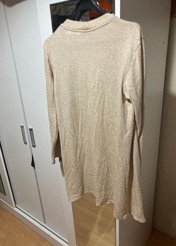 Bej Uzun Kollu Midi Keten Hırka - Görsel 4