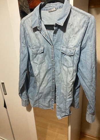 Diğer Düğmeli Mavi Denim Kadın Gömlek