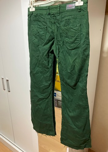 Yeşil Kemerli Kadın Keten Pantolon - Görsel 2