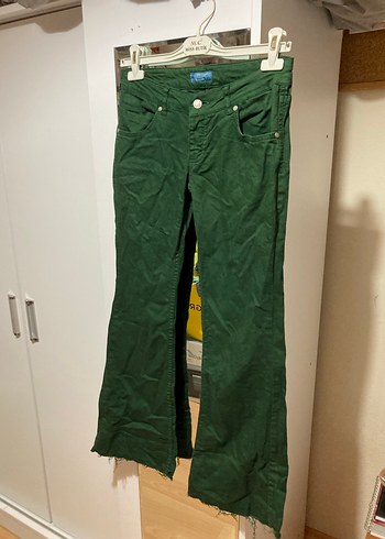 Yeşil Kemerli Kadın Keten Pantolon - Görsel 3