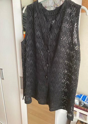 Siyah Örgü Midi Kolsuz yelek - Görsel 2