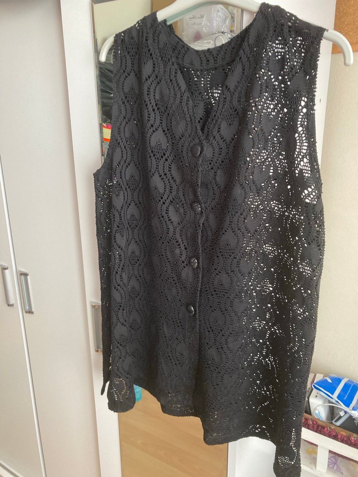 Siyah Örgü Midi Kolsuz yelek - Görsel 3