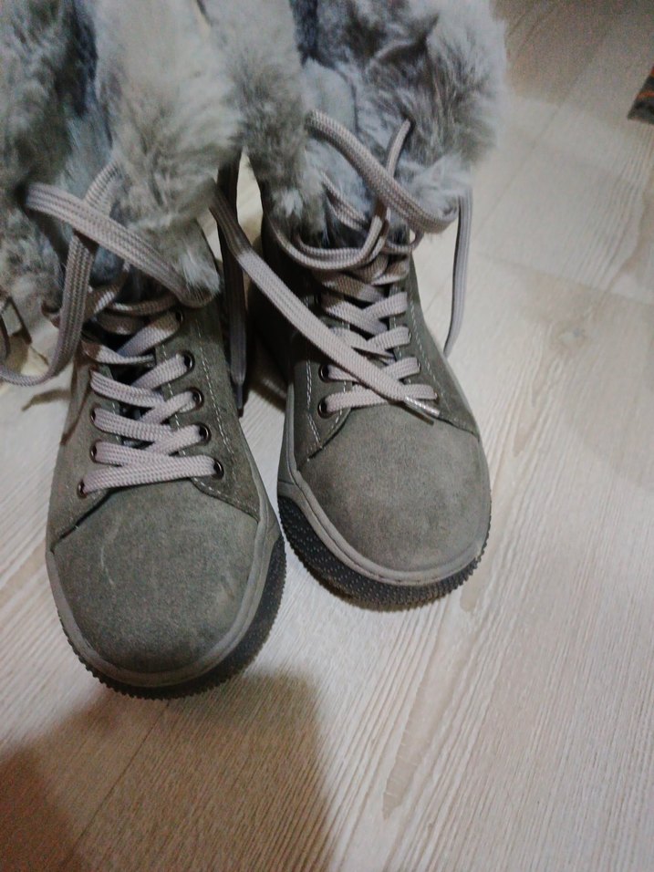 Gri Süet Kürklü Kadın Dolgu Topuk Bot - Görsel 2