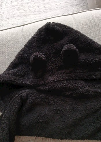 Kapüşonlu Siyah Peluş Bere Atkı - Görsel 7