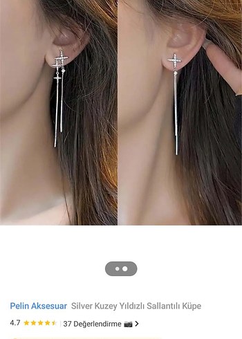 Gri Püsküllü Minimalist Gotik Küpe - Görsel 2