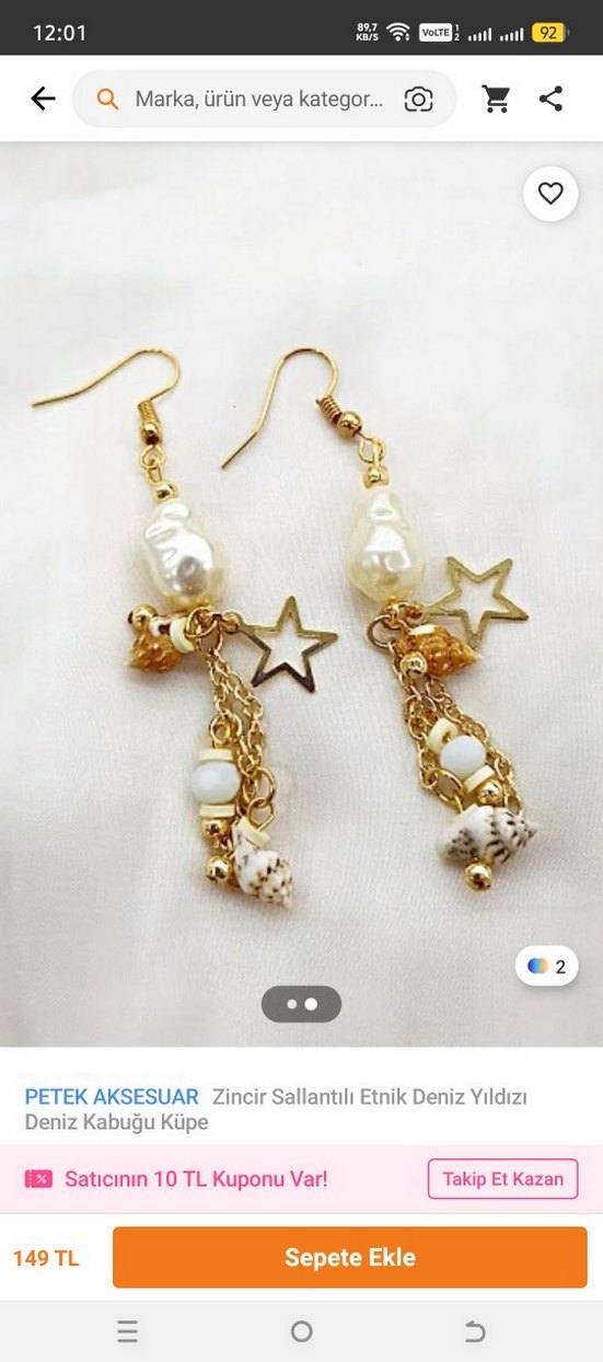 Altın Renkli Etnik Deniz Yıldızı Küpe - Görsel 2