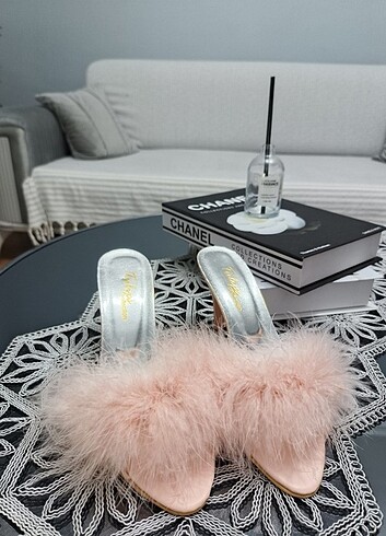 Kadın Pudra Tüylü Topuklu Gelin Terliği - Görsel 3