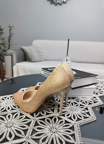 Kadın Stiletto bakır renkli simli topukl - Görsel 2