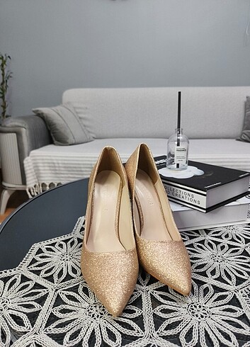 Kadın Stiletto bakır renkli simli topukl - Görsel 3