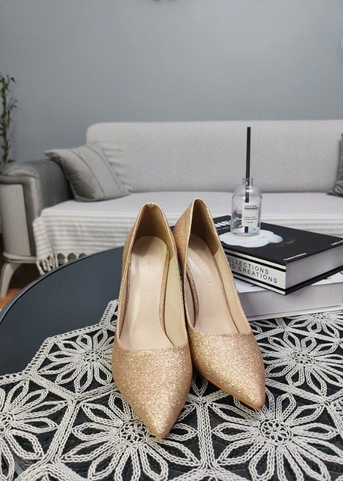 Kadın Stiletto bakır renkli simli topukl - Görsel 3