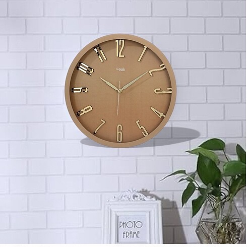Beden camel Renk KREM PLEKSİ DUVAR SAATİ 40x40 cm