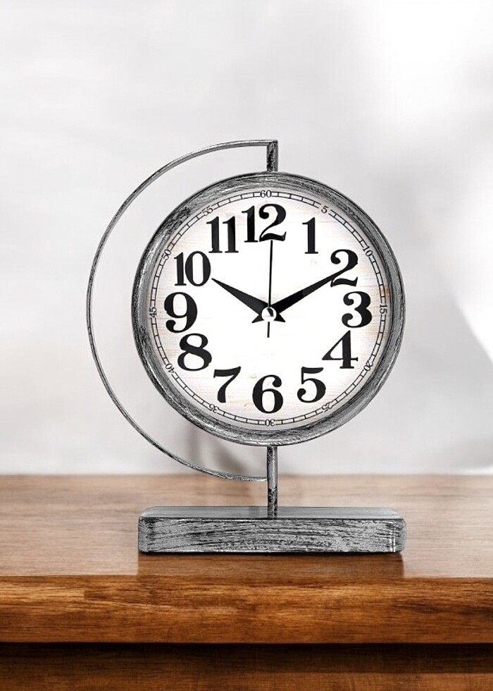 Gri gümüş metal masa saati - Görsel 3