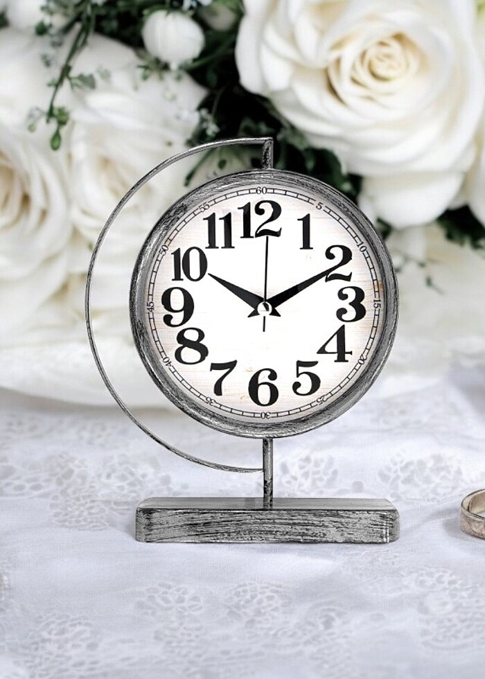 Gri gümüş metal masa saati - Görsel 2