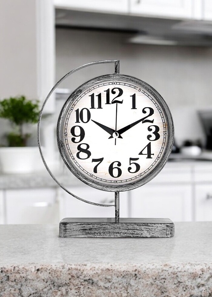 Gri gümüş metal masa saati - Görsel 5