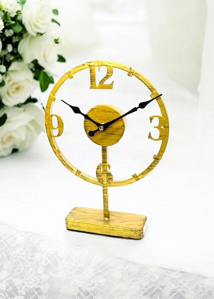 Gold metal masa saati - Görsel 4