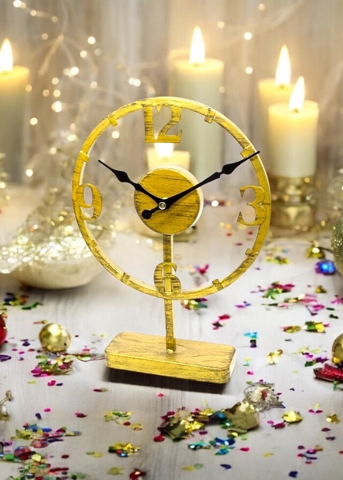 Gold metal masa saati - Görsel 2