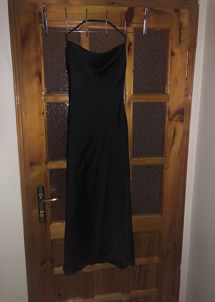 Siyah saten elbise - Görsel 5