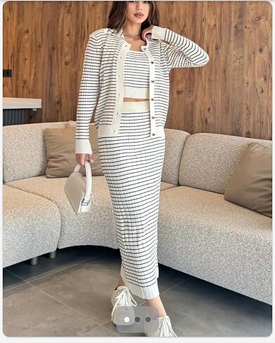 Kadın etek crop hırka 3 lü takım