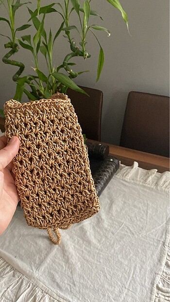  Beden camel Renk Hasır telefon çantası