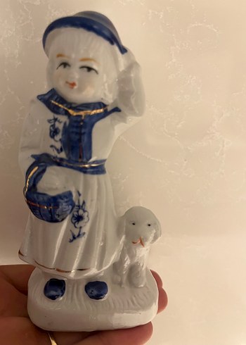 American Vintage Kız ve Köpek Figürin Beyaz-Mavi