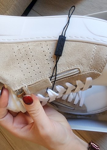 Beyaz Süet Kadın Sneakers Wedge Topuklu - Görsel 3