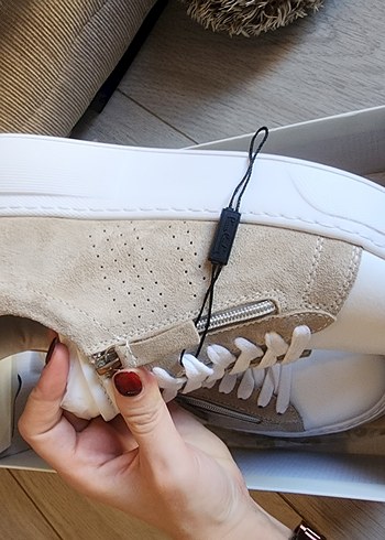 Beyaz Süet Kadın Sneakers Wedge Topuklu - Görsel 2