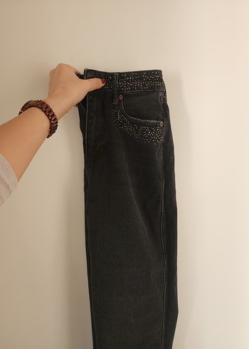 Tokalı Siyah Desenli Kadın Kot Pantolon - Görsel 3