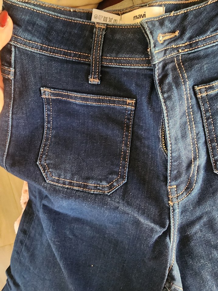 Kadın Parlak Mavi Denim Kemerli Jean - Görsel 2