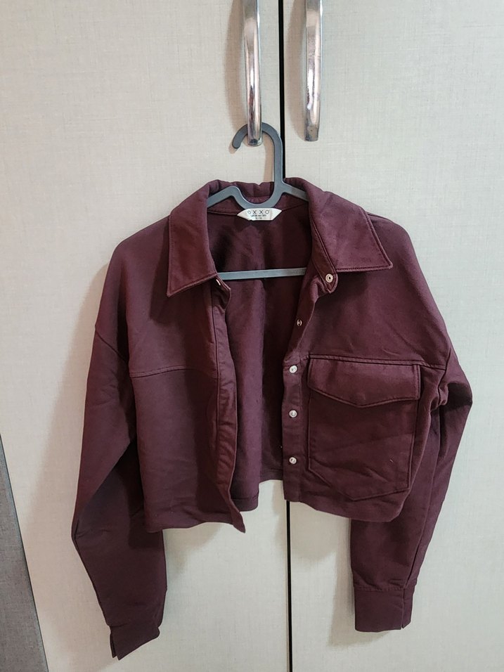 Bordo Süet Düğmeli Kısa Kadın Ceket ve pantolon takım - Görsel 3