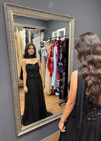 Siyah Straplez Uzun Abiye Elbise - Görsel 2