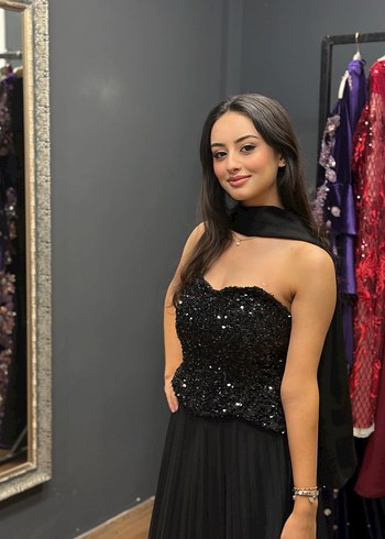 Siyah Straplez Uzun Abiye Elbise - Görsel 4