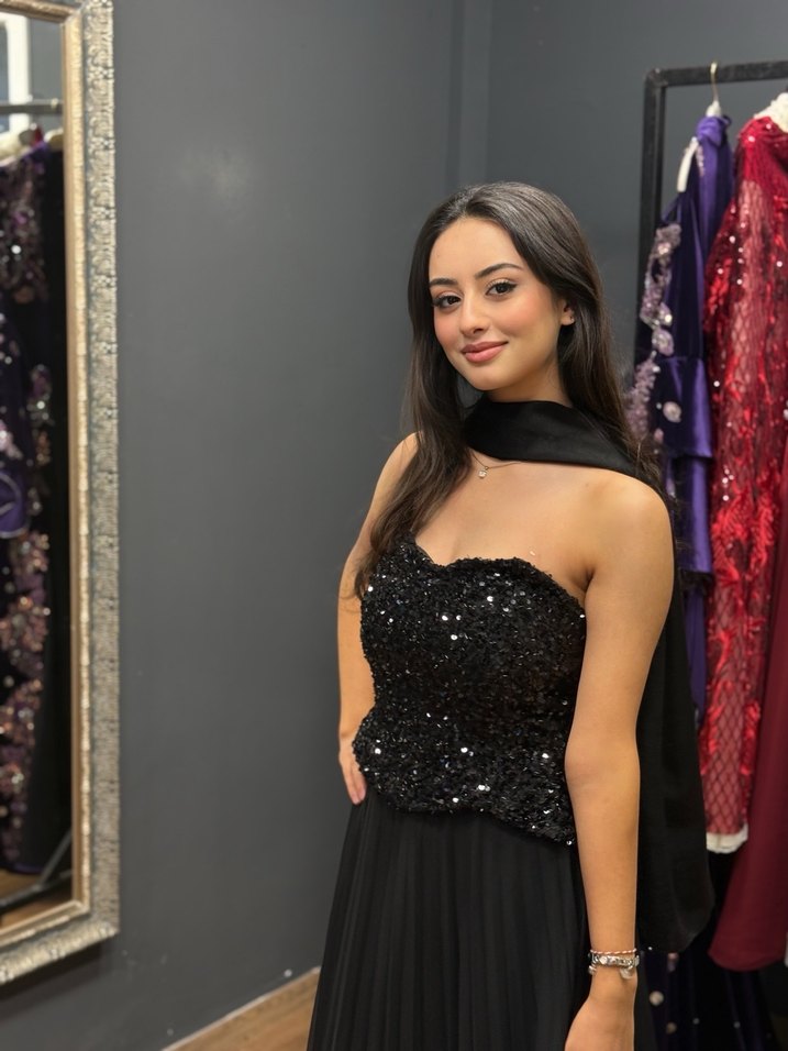 Siyah Straplez Uzun Abiye Elbise - Görsel 4