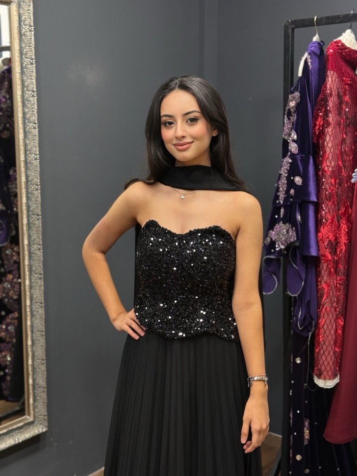 Siyah Straplez Uzun Abiye Elbise - Görsel 3