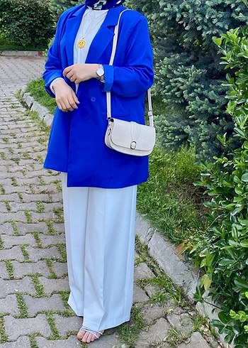 Diğer Kadın Parlak Mavi Uzun Ceket