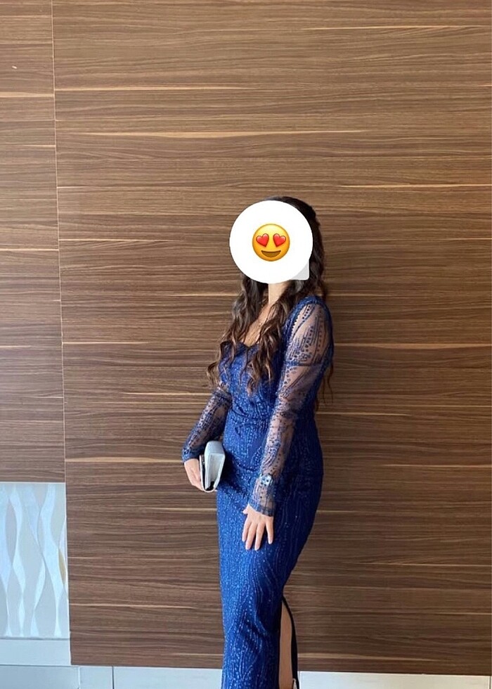 Lacivert simli elbise - Görsel 2