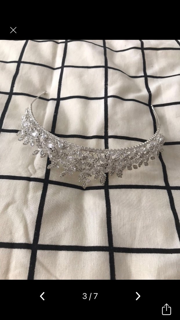 Beyaz Parlak Taşlı Gelin Tacı - Görsel 3