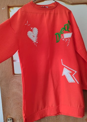 Nakış Detaylı turuncu bayan tunik Sweatshirt - Görsel 2