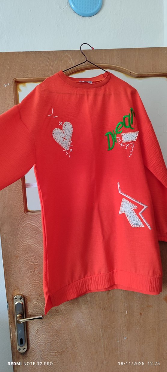 Nakış Detaylı turuncu bayan tunik Sweatshirt - Görsel 2