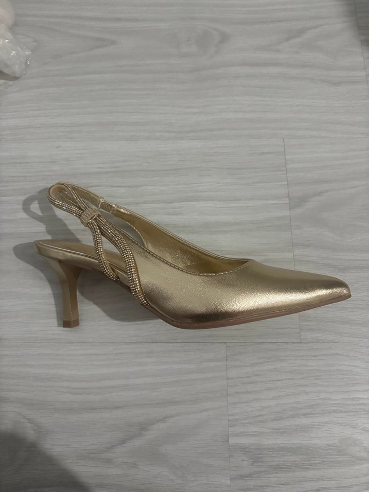 Altın Renkli gold topuklu ayakkabı kısa ince topuklu - Görsel 3