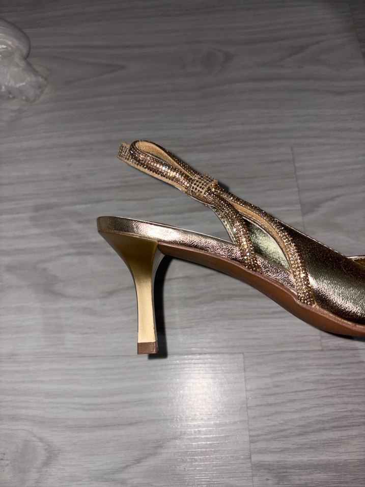 Altın Renkli gold topuklu ayakkabı kısa ince topuklu - Görsel 5