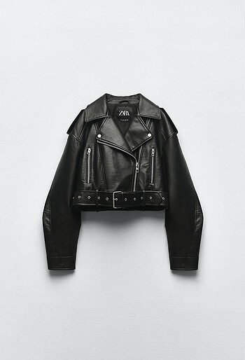 Suni Deri Crop Biker Ceket
