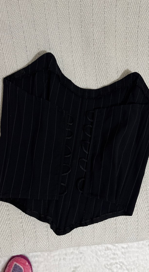 Siyah Çizgili Özel Dikim Straplez Korse - Görsel 2