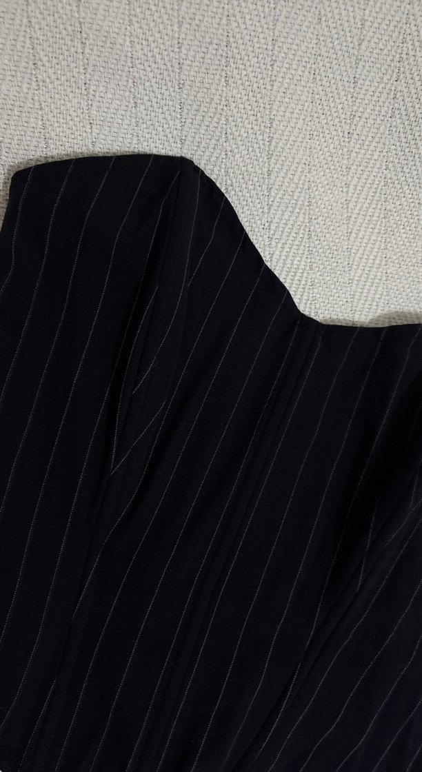 Siyah Çizgili Özel Dikim Straplez Korse - Görsel 4