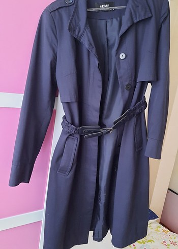 Kemerli Midi Lacivert Kadın Trençkot - Görsel 2